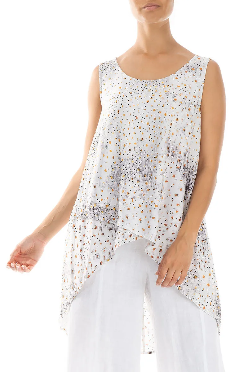 Longer Back Sleeveless White Meadow Silk Bamboo Tunic