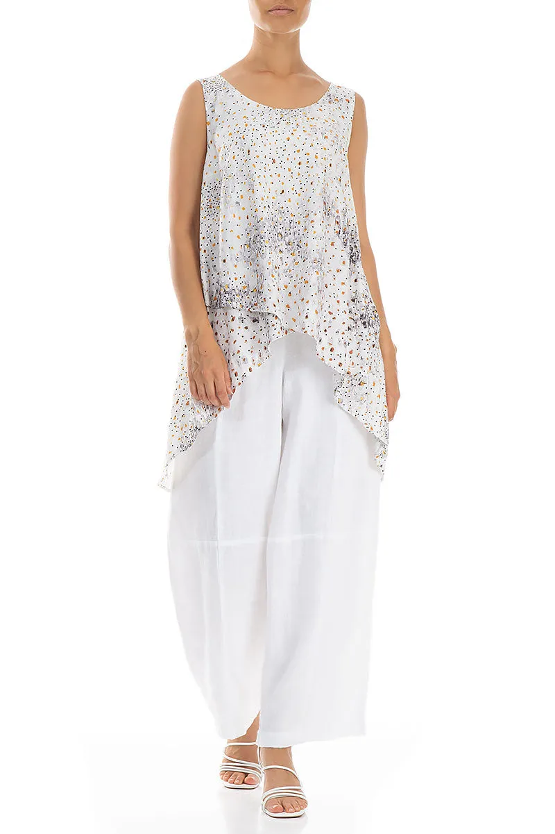 Longer Back Sleeveless White Meadow Silk Bamboo Tunic