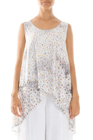 Longer Back Sleeveless White Meadow Silk Bamboo Tunic