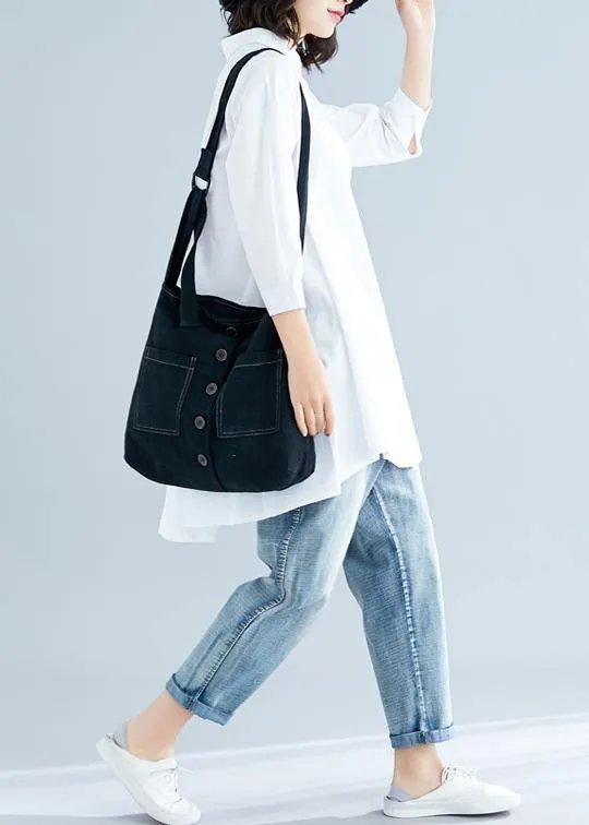 Loose white linen cotton Tunic Shirts lapel asymmetric tops