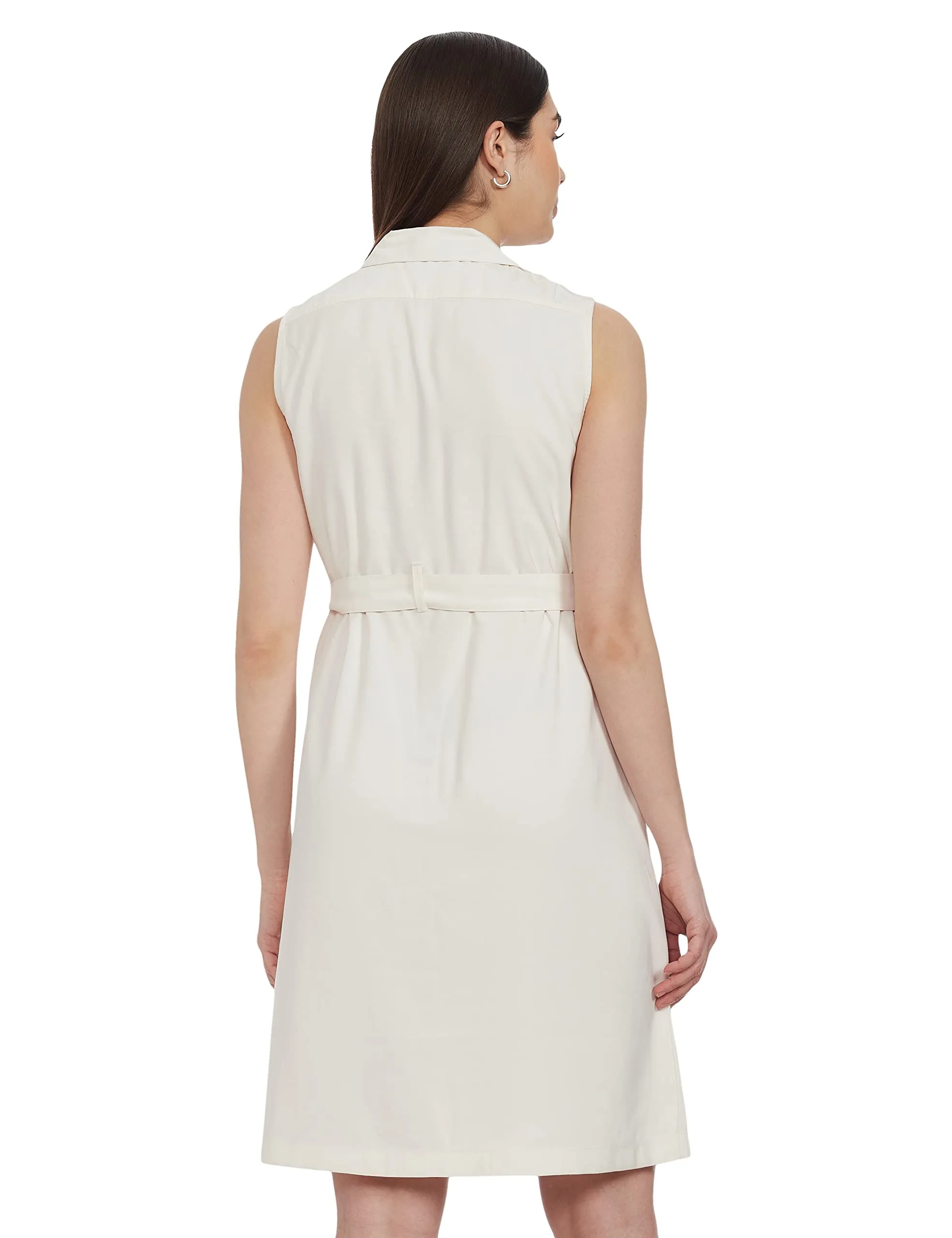 Mode by Red Tape Women's Rayon Shift Midi Dress (Off-White)