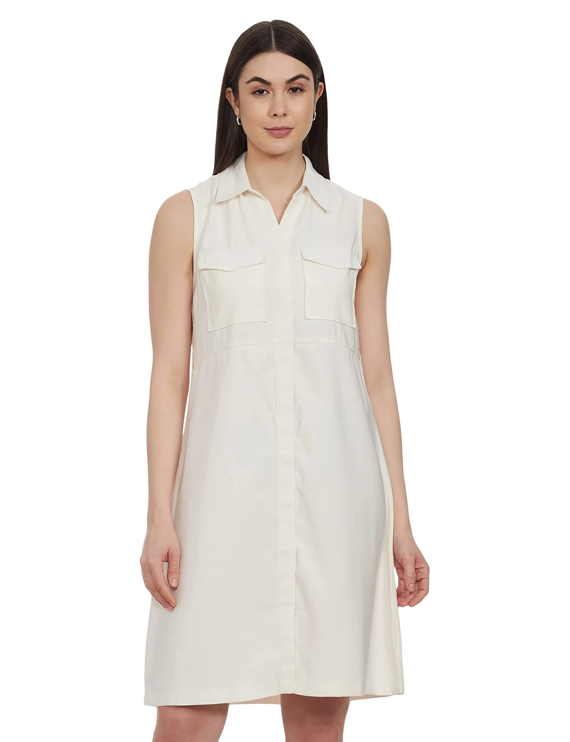 Mode by Red Tape Women's Rayon Shift Midi Dress (Off-White)