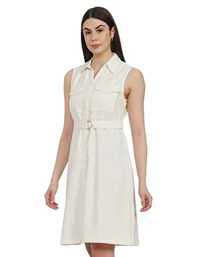 Mode by Red Tape Women's Rayon Shift Midi Dress (Off-White)