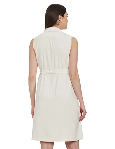 Mode by Red Tape Women's Rayon Shift Midi Dress (Off-White)