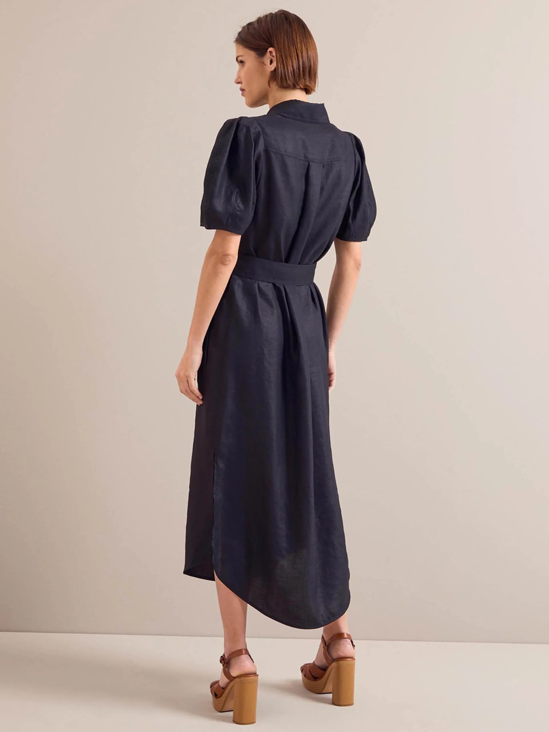 Navy Lyra techni linen maxi shirt dress