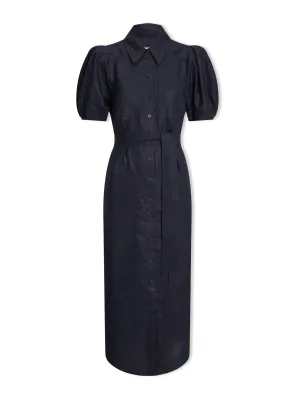 Navy Lyra techni linen maxi shirt dress