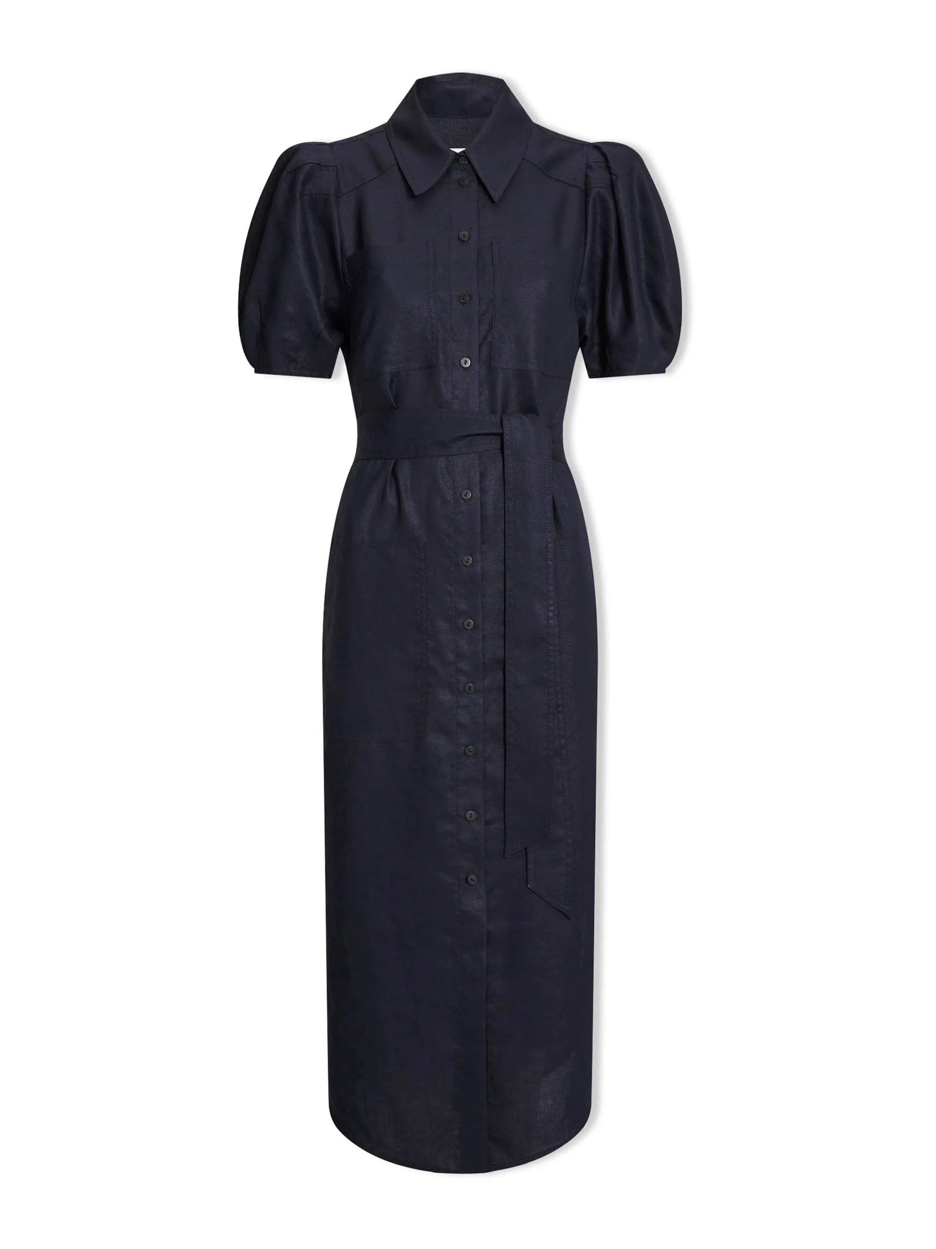 Navy Lyra techni linen maxi shirt dress