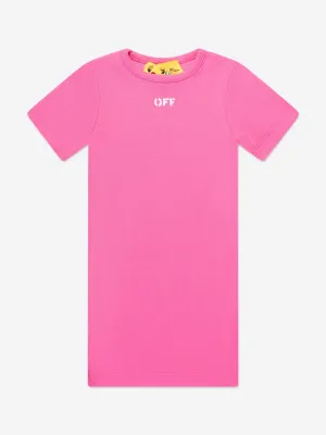 Off-White Girls Off Stamp Ribbed T-Shirt Dress in Pink