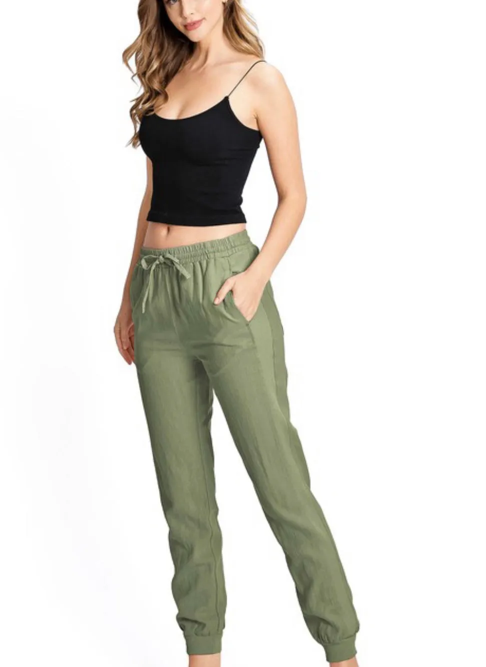 Olive Linen Joggers