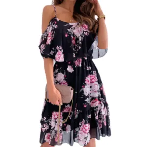 Open Shoulder Ruffle Chiffon Beach Dress | CozyCouture®