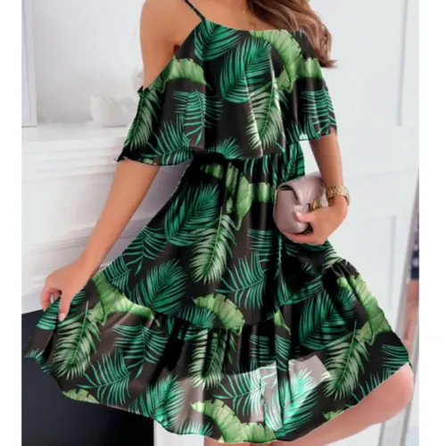 Open Shoulder Ruffle Chiffon Beach Dress | CozyCouture®