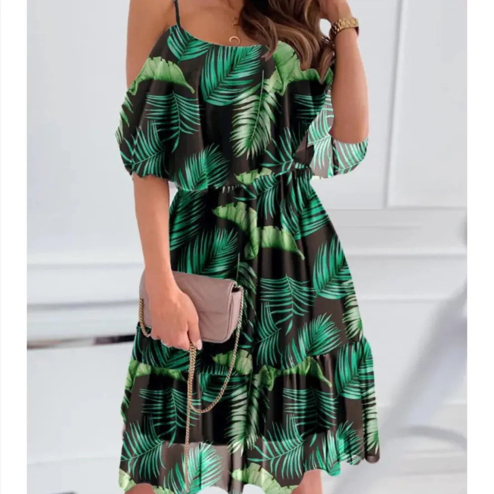 Open Shoulder Ruffle Chiffon Beach Dress | CozyCouture®