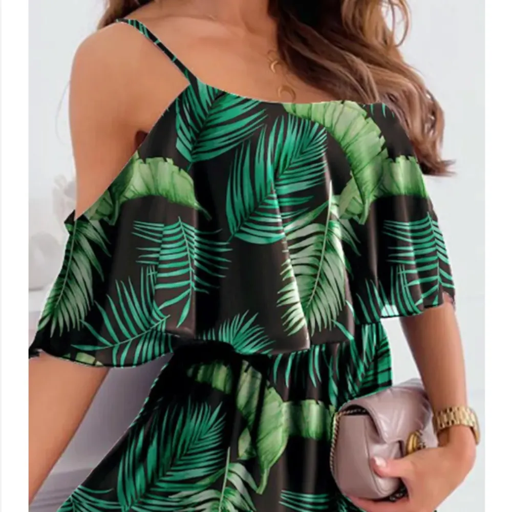Open Shoulder Ruffle Chiffon Beach Dress | CozyCouture®