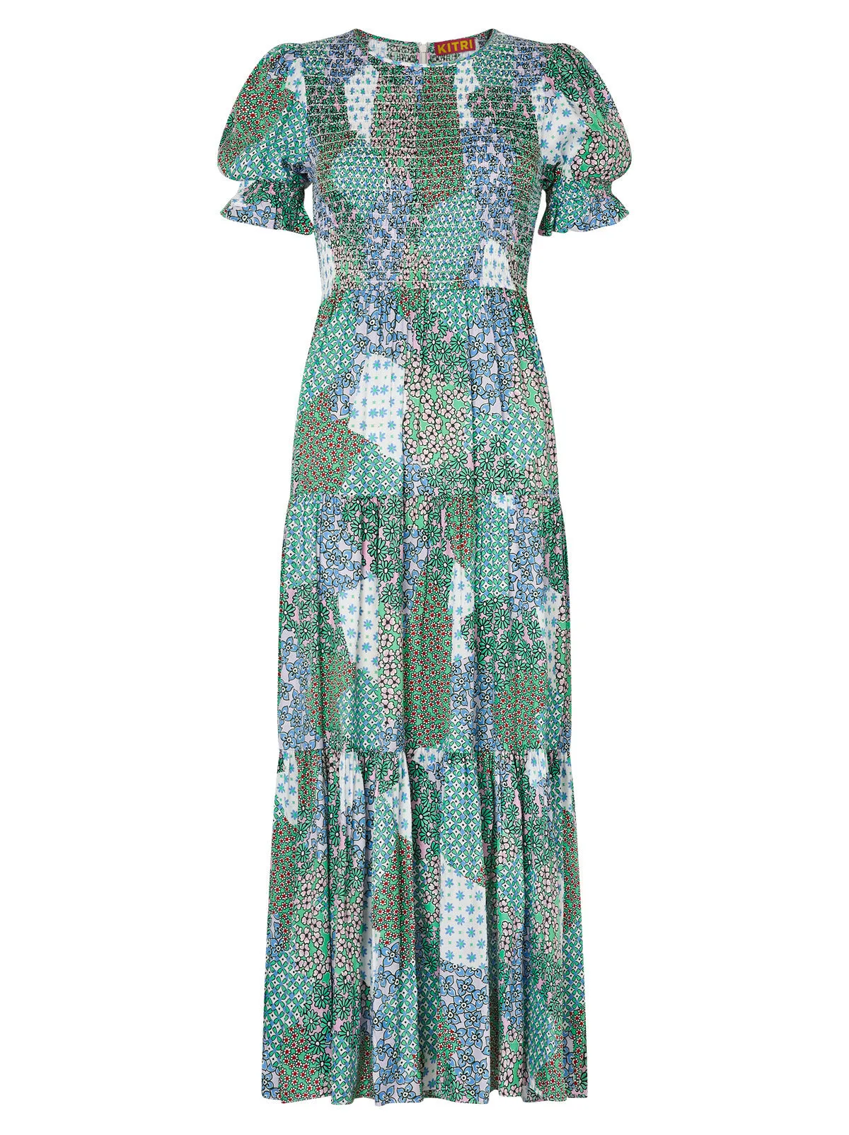 Persephone Shirred Mixed Floral Print Dress