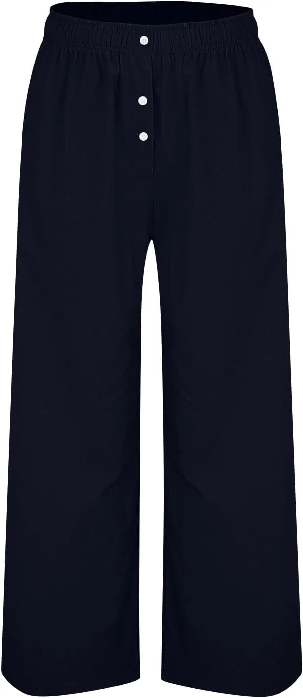 Plus Size Linen Pants Women Pull On High Waisted Casual Loose Pants 2024 Summer Boho Beach Pants with Pockets