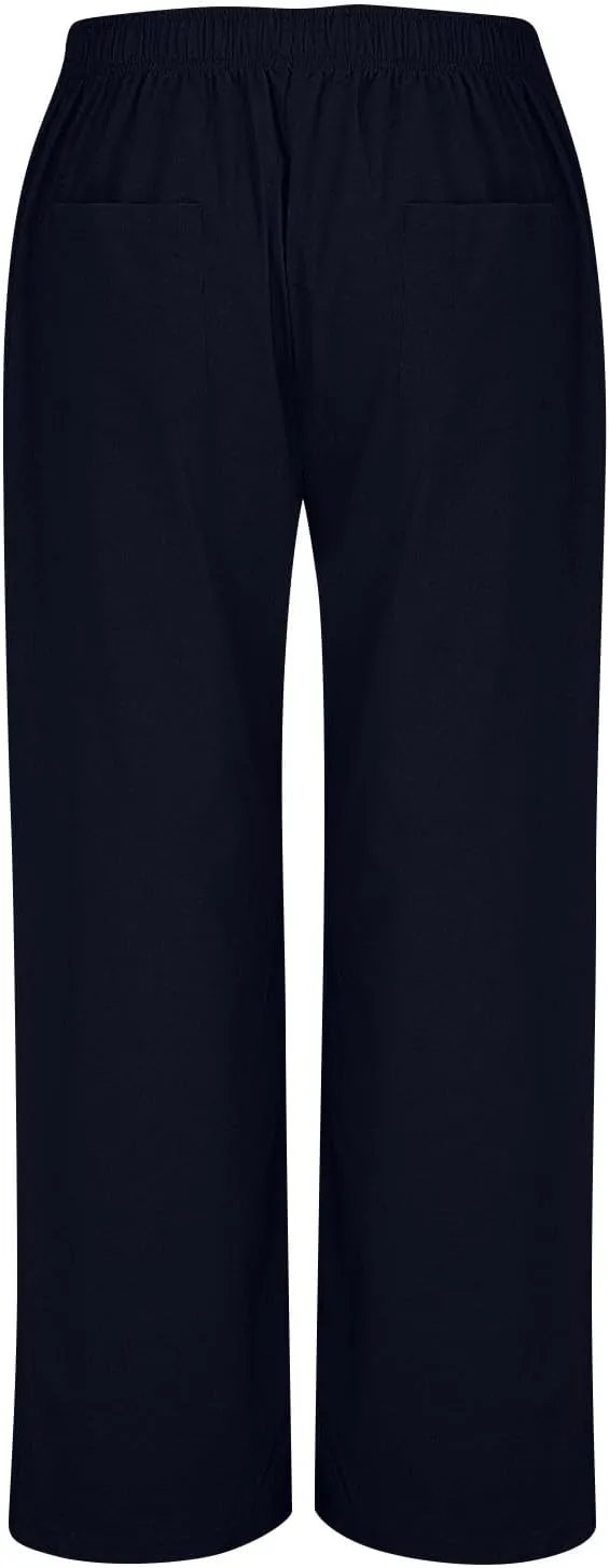 Plus Size Linen Pants Women Pull On High Waisted Casual Loose Pants 2024 Summer Boho Beach Pants with Pockets