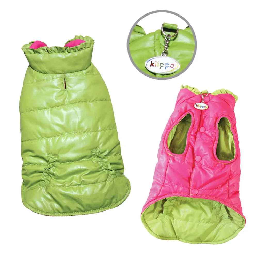 Reversible Puffer Vest With Ruffle Trims