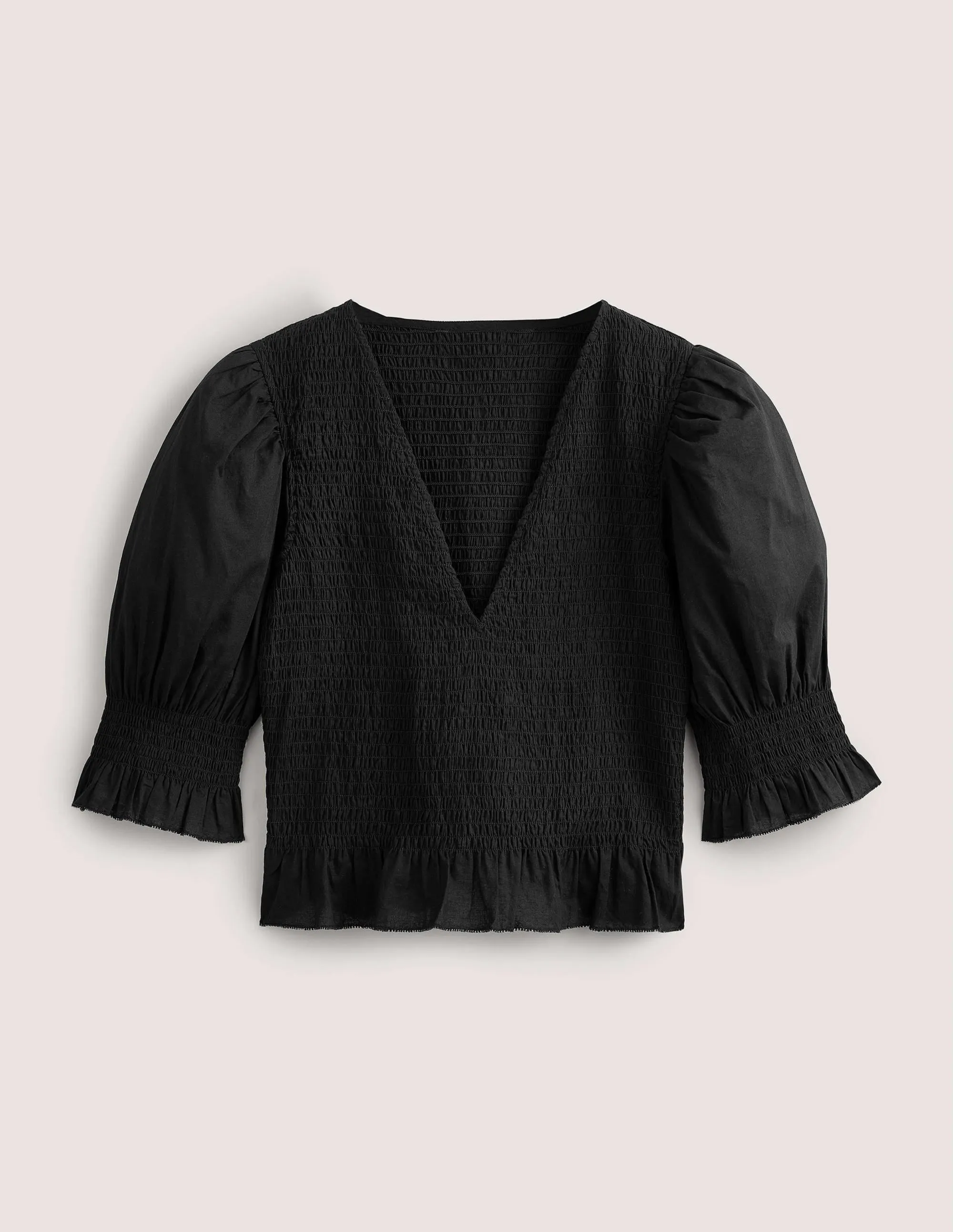 Smocked Bodice Crop Top-Black