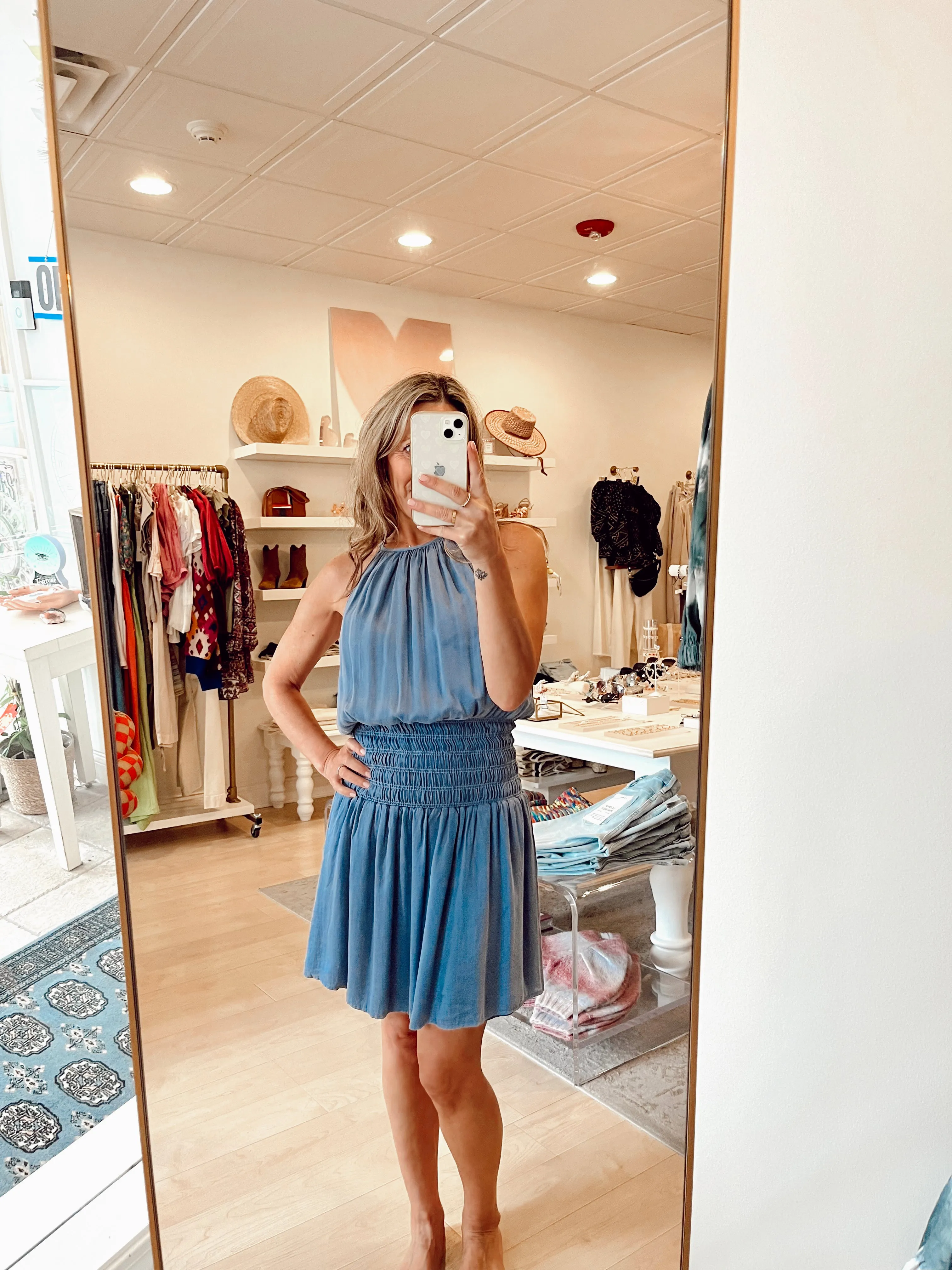 Smocked Waist Halter Dress - Mykonos Blue