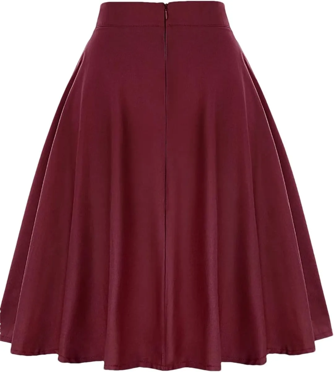 Swomen French Midi Skater Skirt Cotton High Waist A Line Skirts Solid Rockabilly Swing Skirts