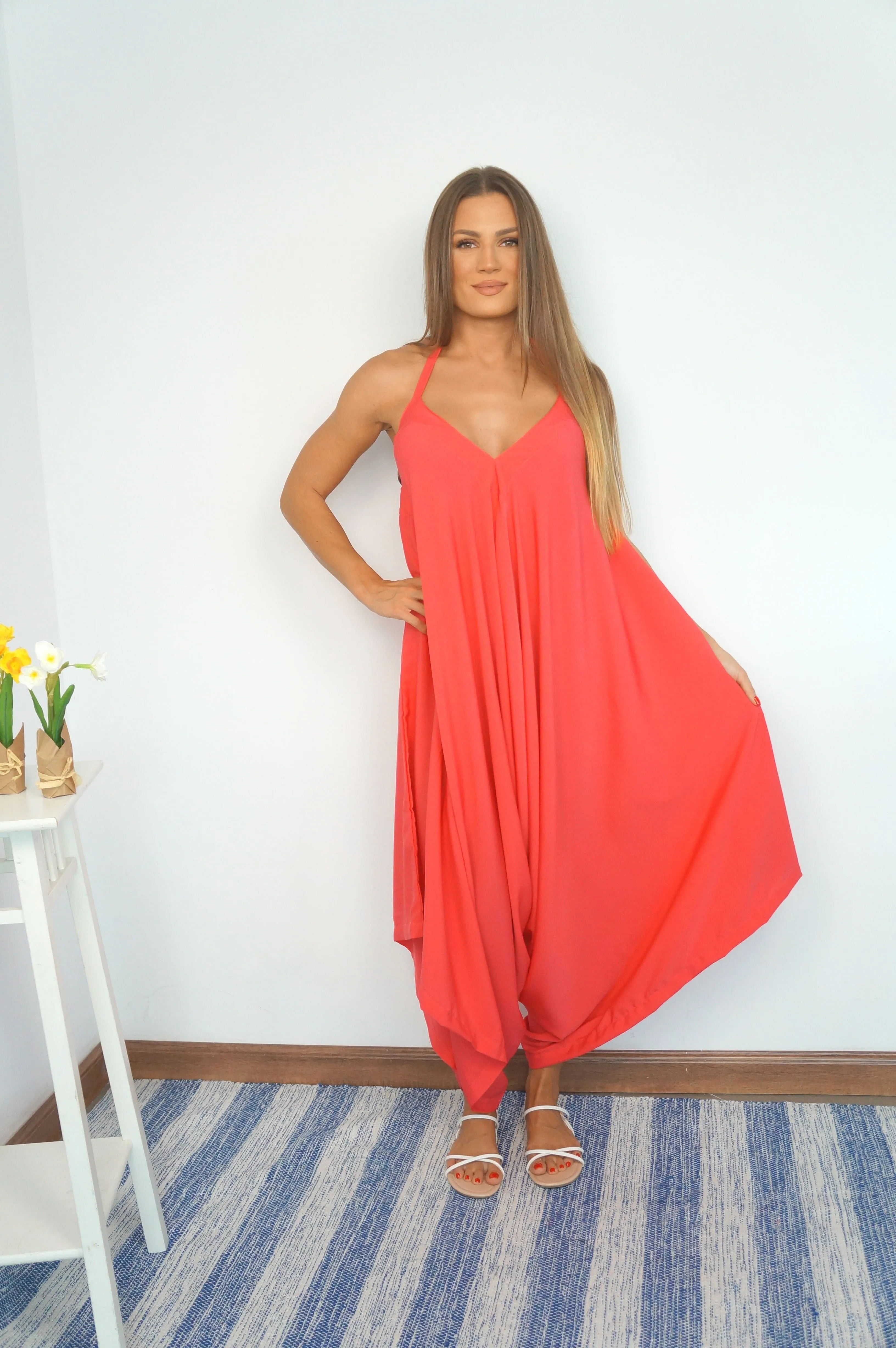 The Harem Jumpsuit - Summer Coral