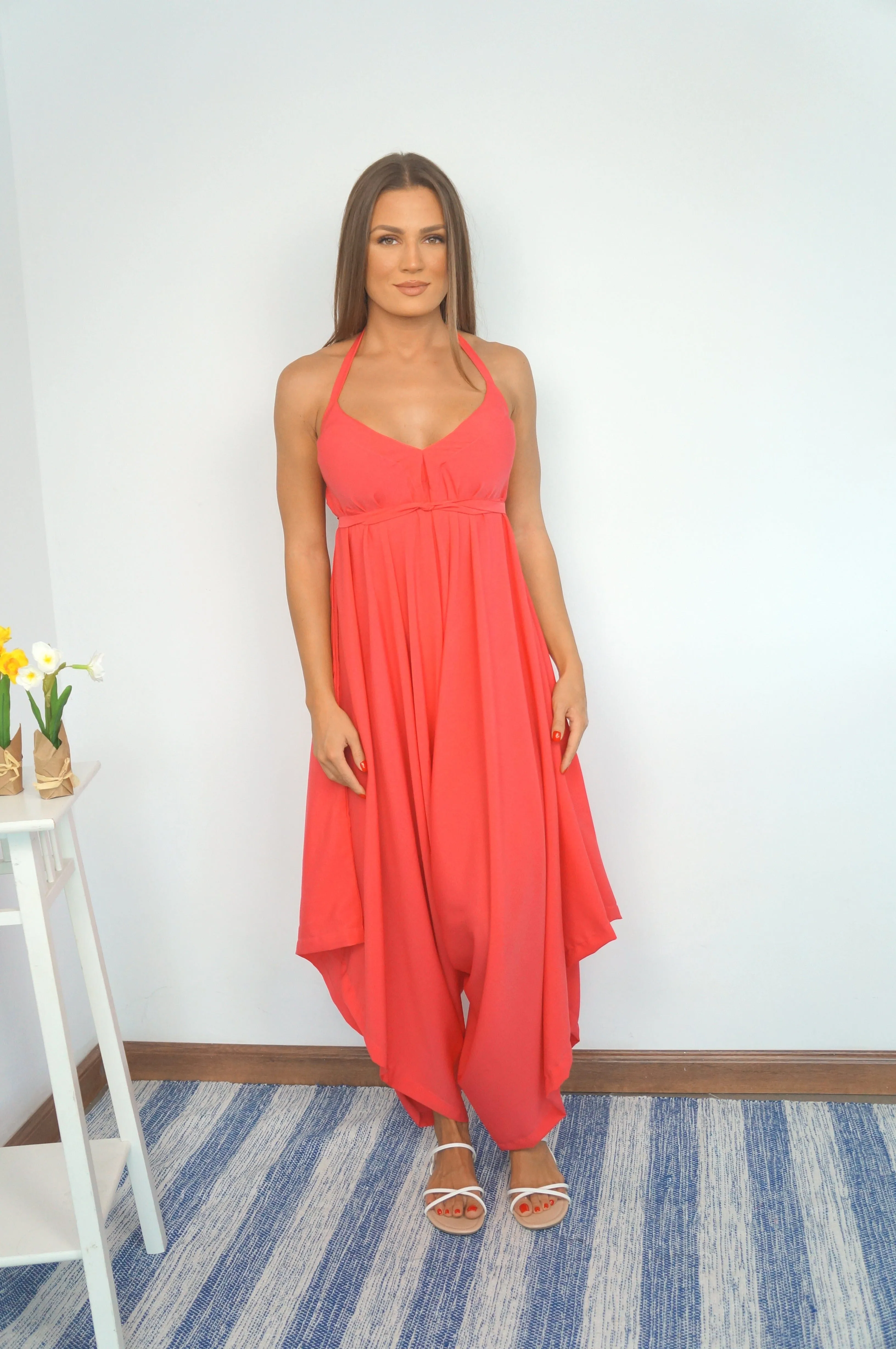 The Harem Jumpsuit - Summer Coral