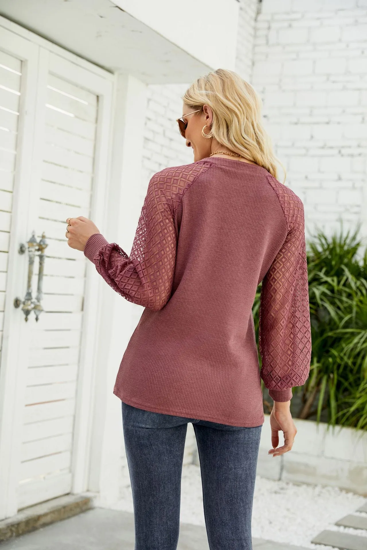 Toni Waffle Lace Long Sleeve Top