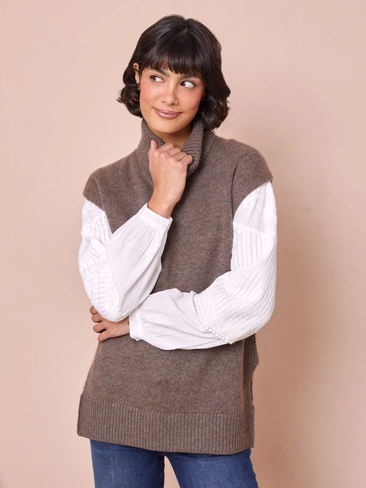 Ulla Roll Neck Vest- Brown