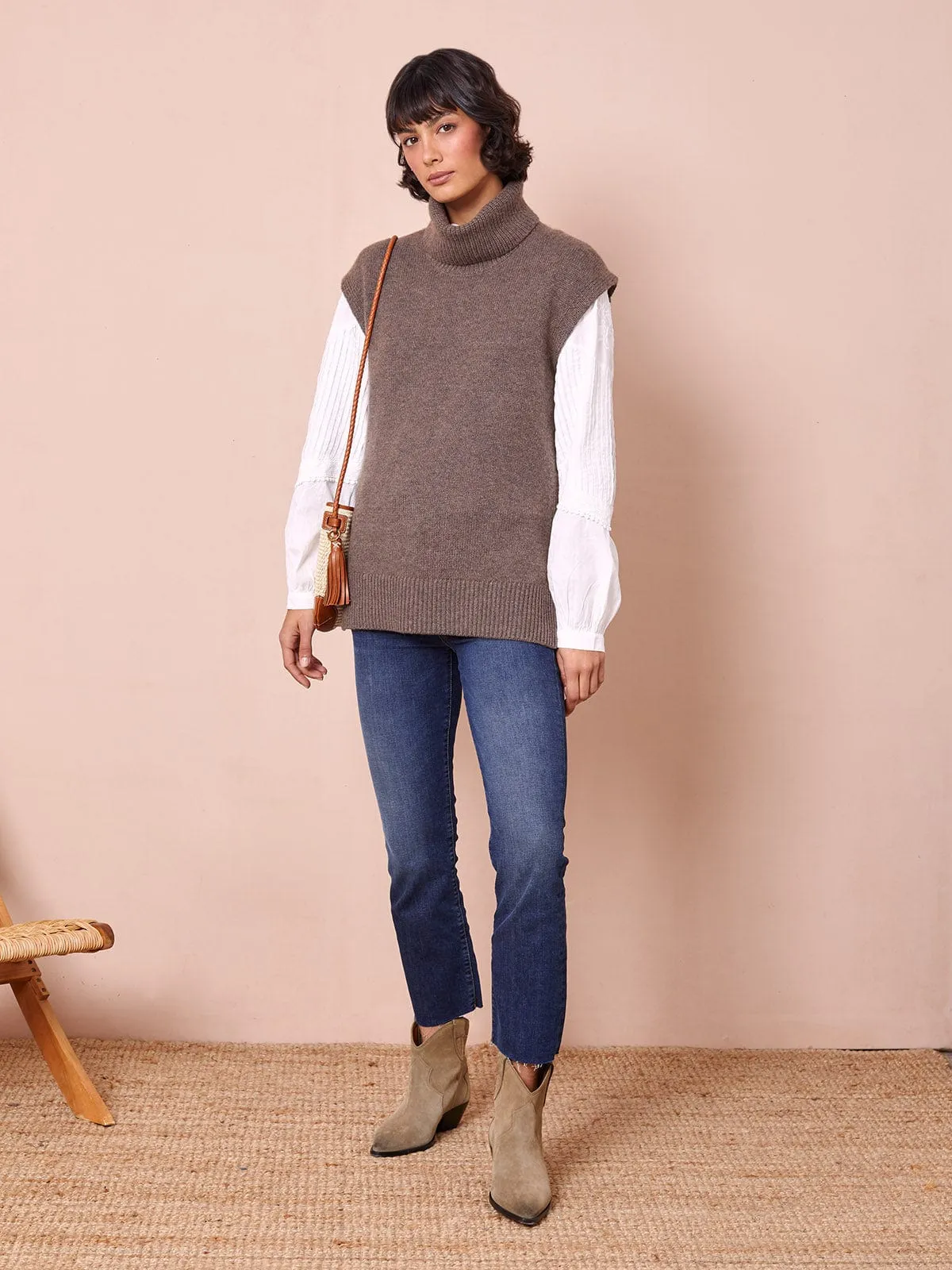 Ulla Roll Neck Vest- Brown