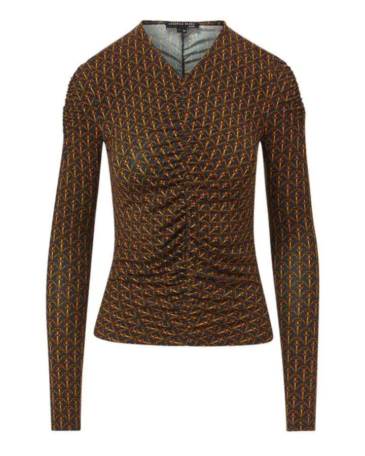 Veronica Beard Neeta Stirrup-Print Ruched Top