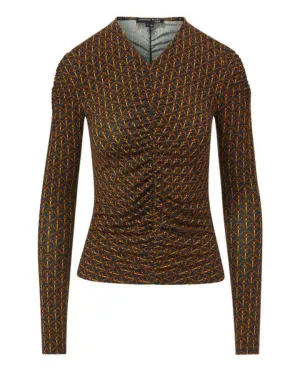 Veronica Beard Neeta Stirrup-Print Ruched Top