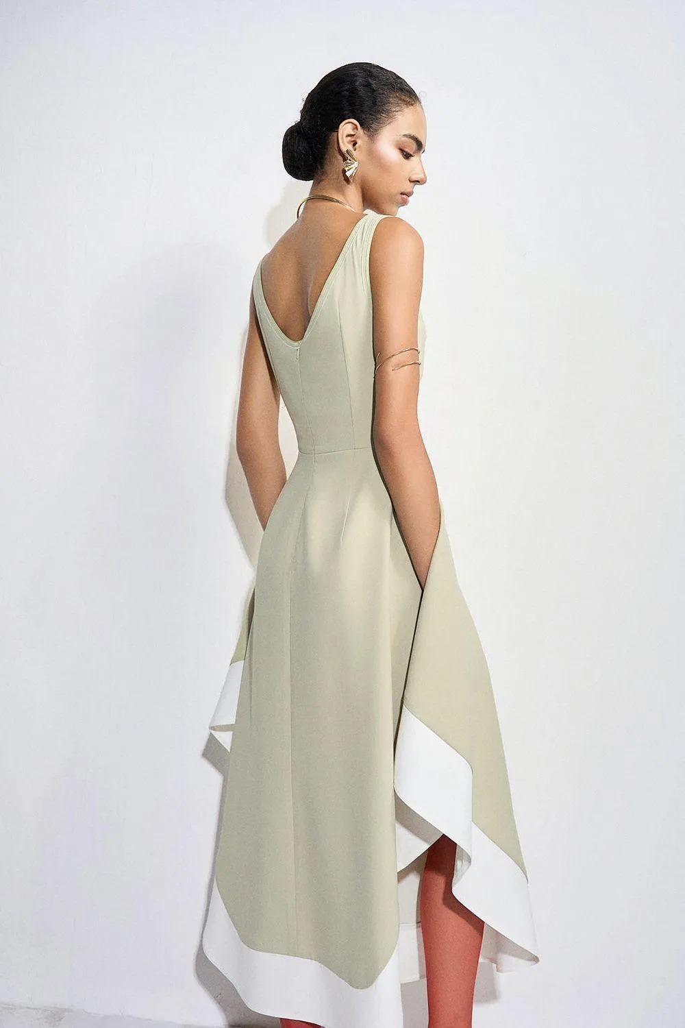Vivienne Asymmetric V-Neck Polyester Ankle Length Dress