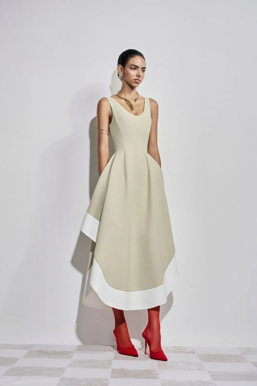Vivienne Asymmetric V-Neck Polyester Ankle Length Dress