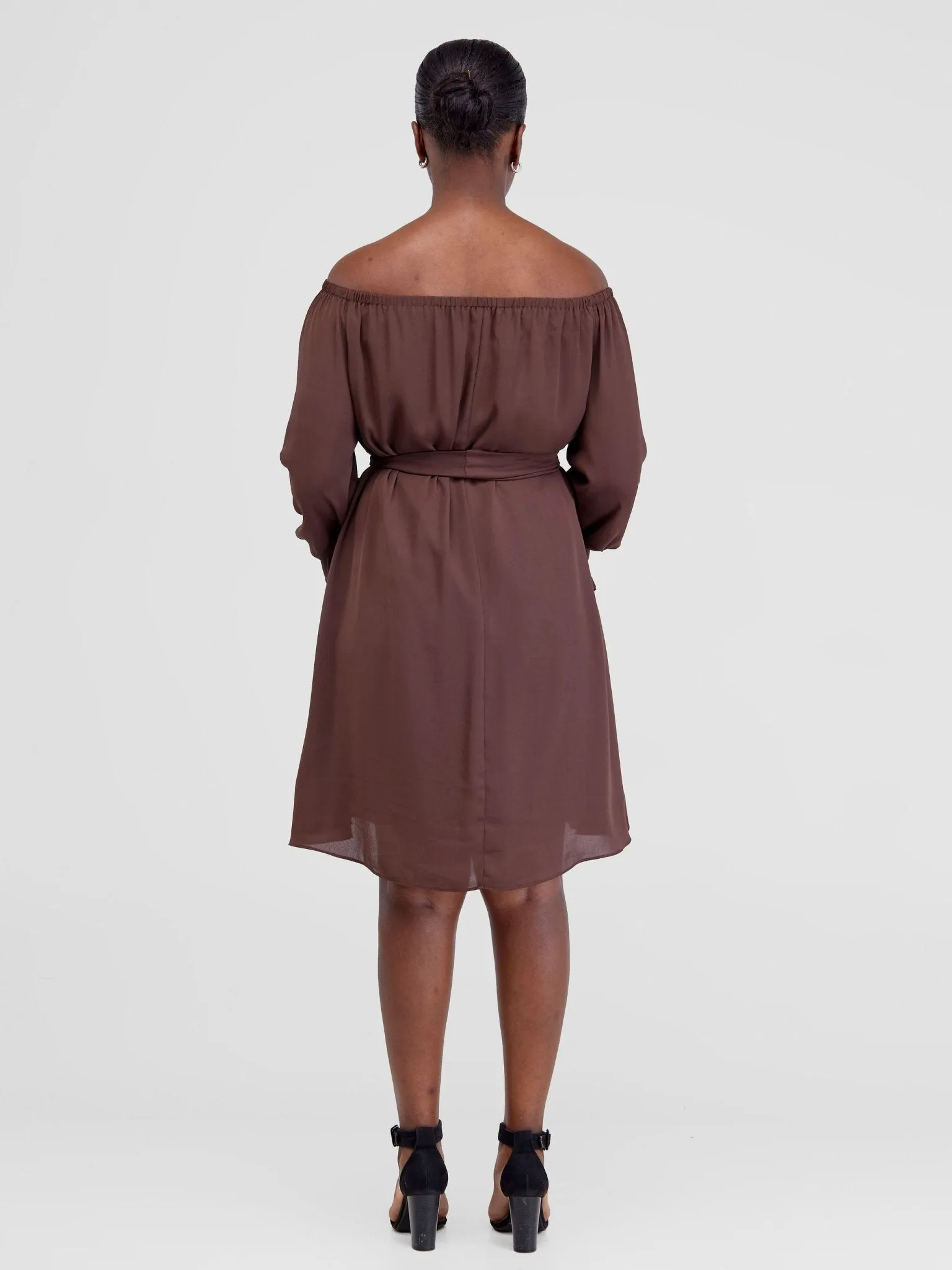 Vivo Jema Off Shoulder Tent Knee Length Dress - Chocolate