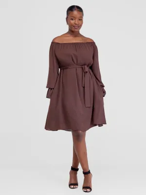 Vivo Jema Off Shoulder Tent Knee Length Dress - Chocolate
