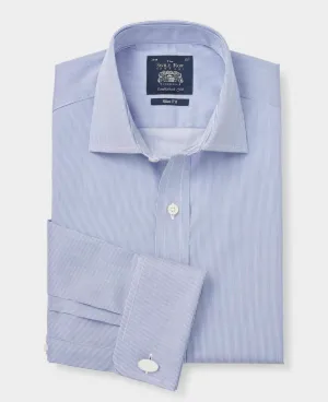 White Navy Ticking Stripe Slim Fit Formal Shirt - Double Cuff