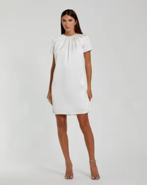 White Rhinestone Embellished Neckline Shift Dress