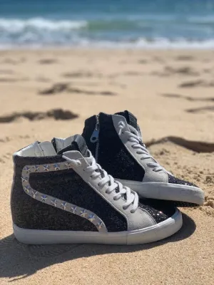 Women's Black Glitter Sneakers