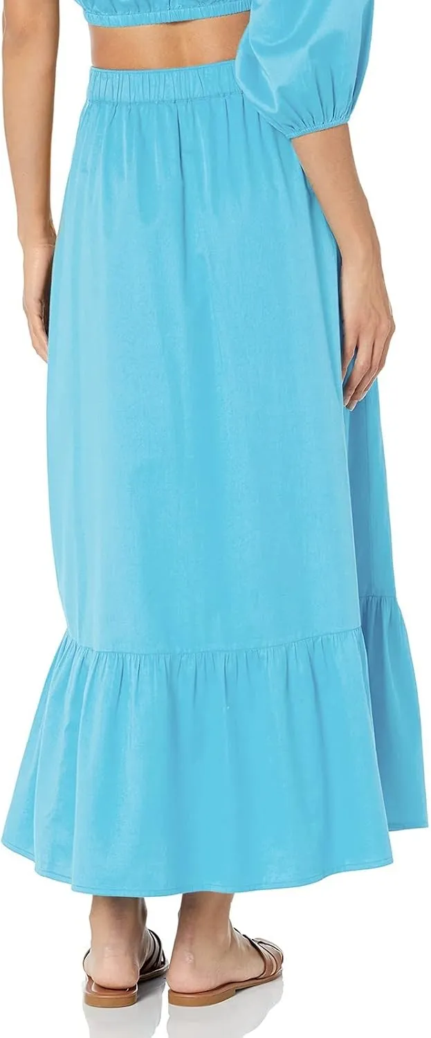 Womens Elastic High Waist A-Line Beach Maxi Skirt Ruffle A Line Swing Long Skirts Casual Summer Women Midi