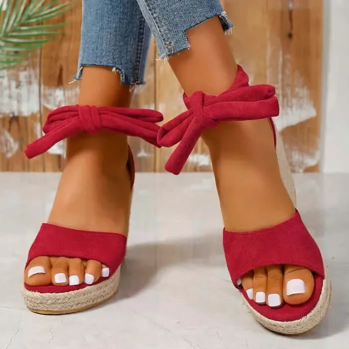 Women's Open-Toe Lace-Up Espadrille Wedge Sandals