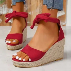 Women's Open-Toe Lace-Up Espadrille Wedge Sandals