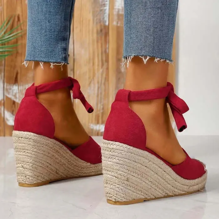 Women's Open-Toe Lace-Up Espadrille Wedge Sandals