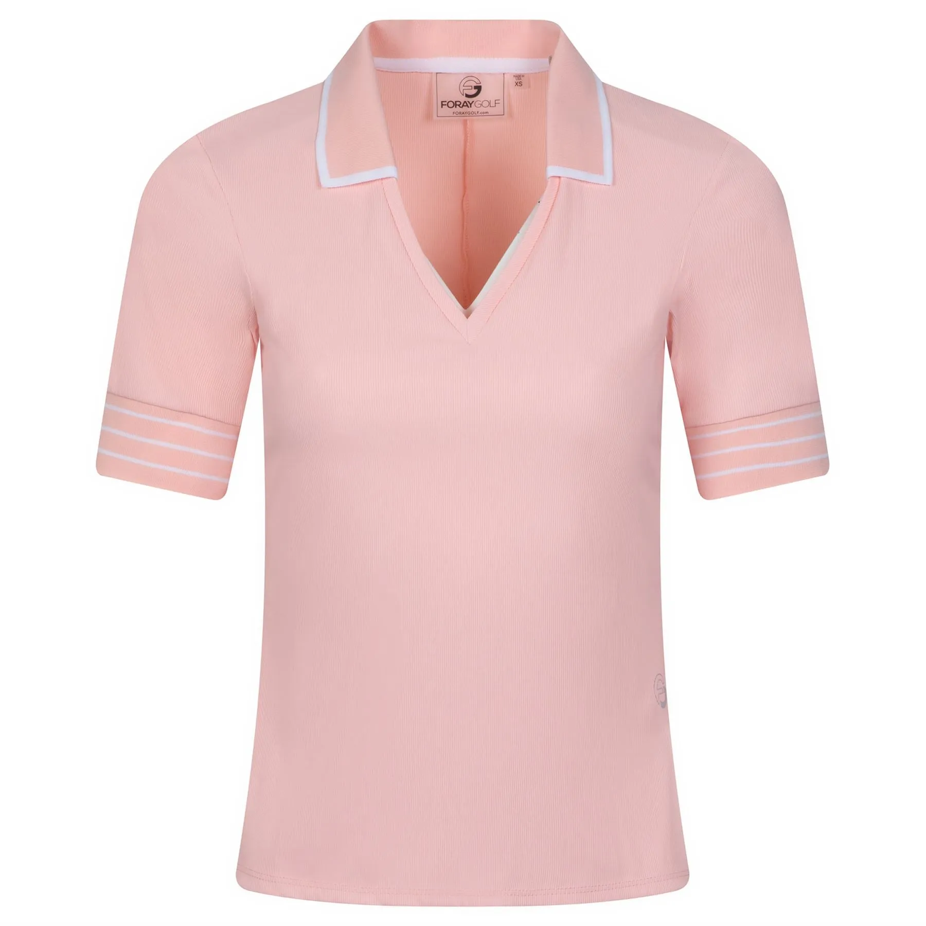Womens V-neck Rib Polo Powder Pink - SS23