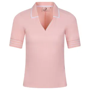 Womens V-neck Rib Polo Powder Pink - SS23
