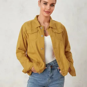 Wsevypo Women's Casual Denim Jackets Solid Color Autumn Outerwear